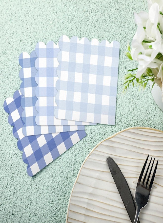 Weekgrat 100 Pack Gingham Paper Napkins Plaid Scalloped Cocktail Disposable Checkered Paper Napkin for Guest Wedding Birthday Party Baby Shower Supplies 5 x 5 Inch(Blue White) - Image 5